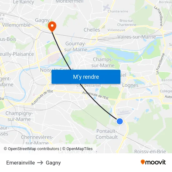 Emerainville to Gagny map