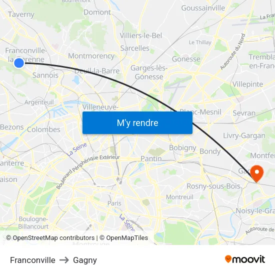 Franconville to Gagny map