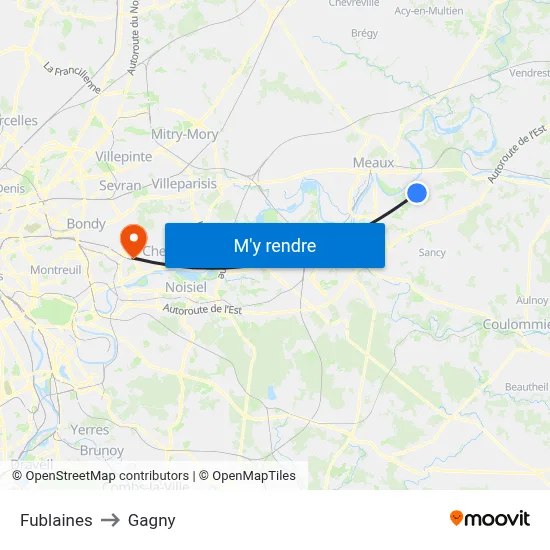 Fublaines to Gagny map