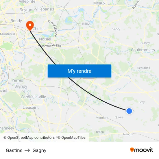 Gastins to Gagny map