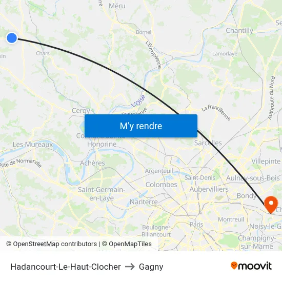 Hadancourt-Le-Haut-Clocher to Gagny map
