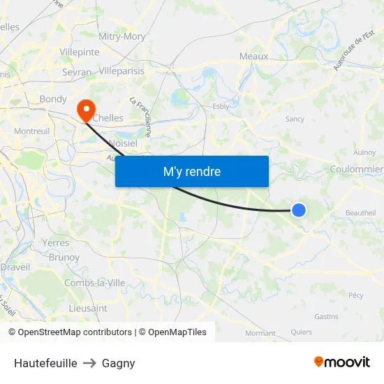 Hautefeuille to Gagny map