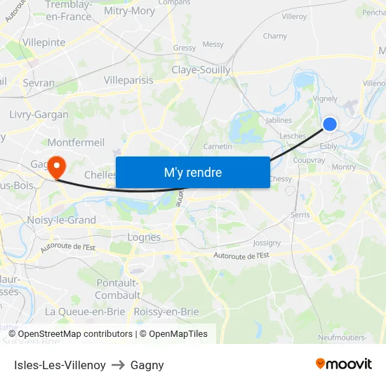 Isles-Les-Villenoy to Gagny map