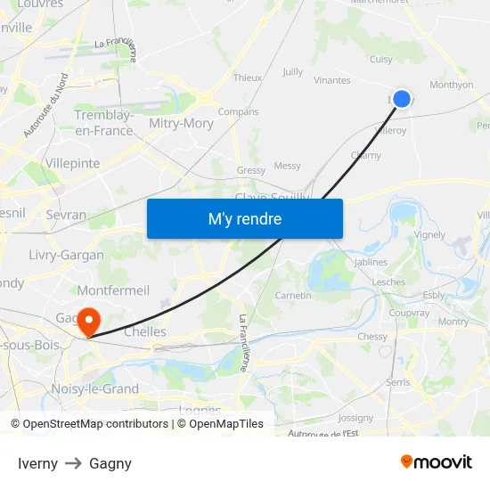 Iverny to Gagny map