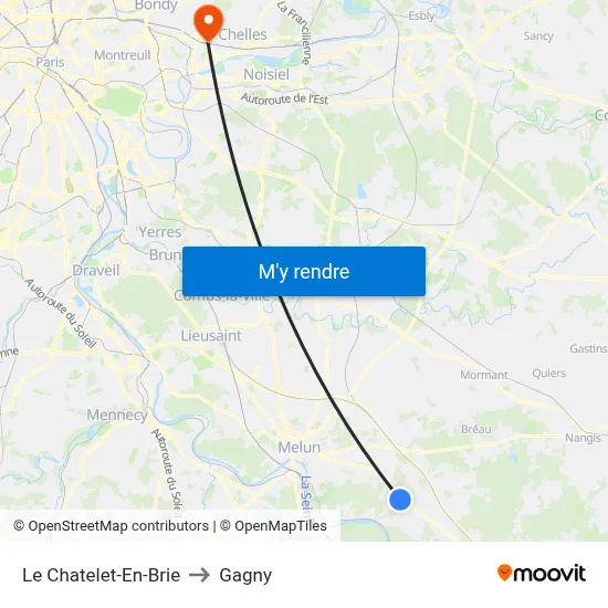 Le Chatelet-En-Brie to Gagny map