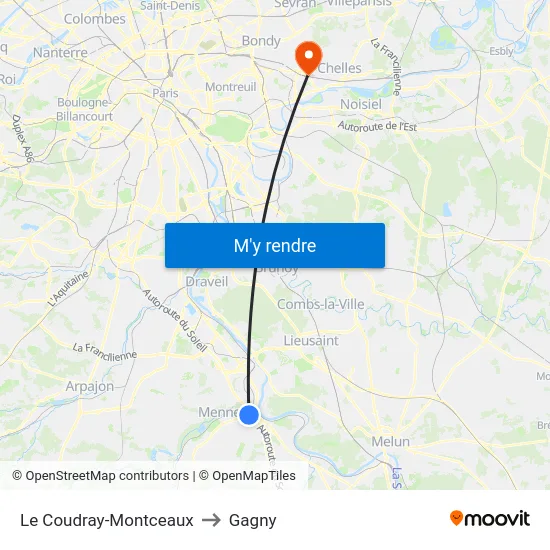 Le Coudray-Montceaux to Gagny map