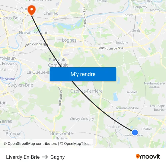 Liverdy-En-Brie to Gagny map