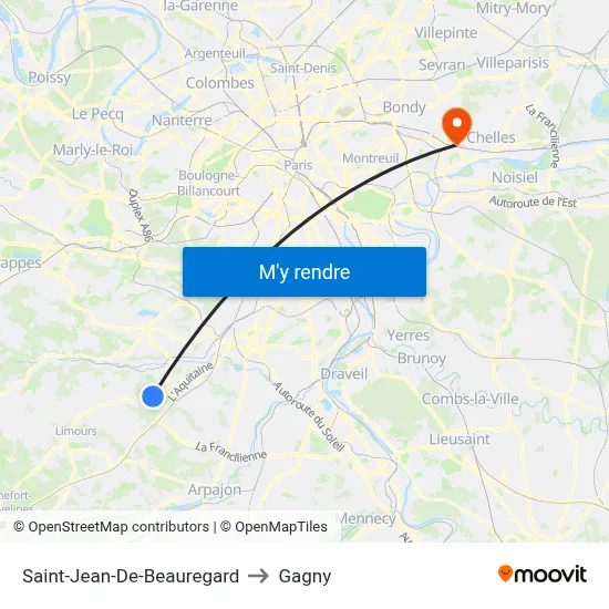 Saint-Jean-De-Beauregard to Gagny map