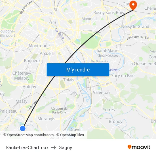Saulx-Les-Chartreux to Gagny map