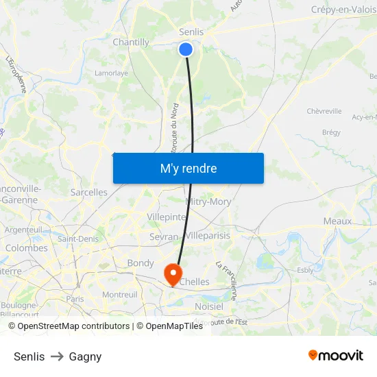 Senlis to Gagny map