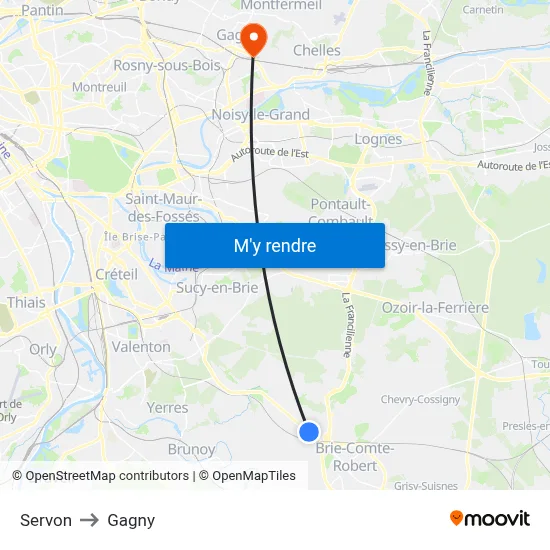 Servon to Gagny map