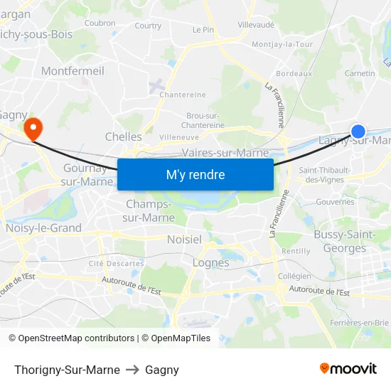 Thorigny-Sur-Marne to Gagny map