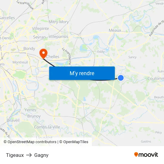 Tigeaux to Gagny map