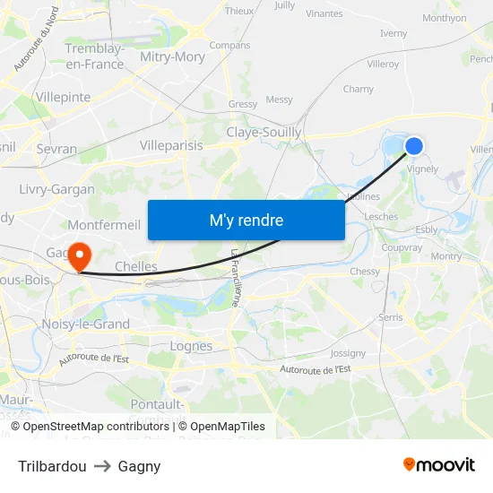 Trilbardou to Gagny map