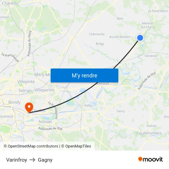 Varinfroy to Gagny map