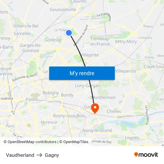 Vaudherland to Gagny map