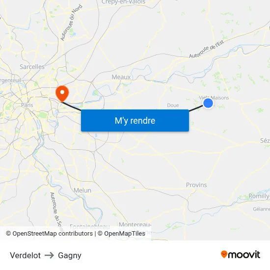 Verdelot to Gagny map