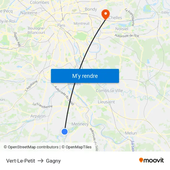 Vert-Le-Petit to Gagny map
