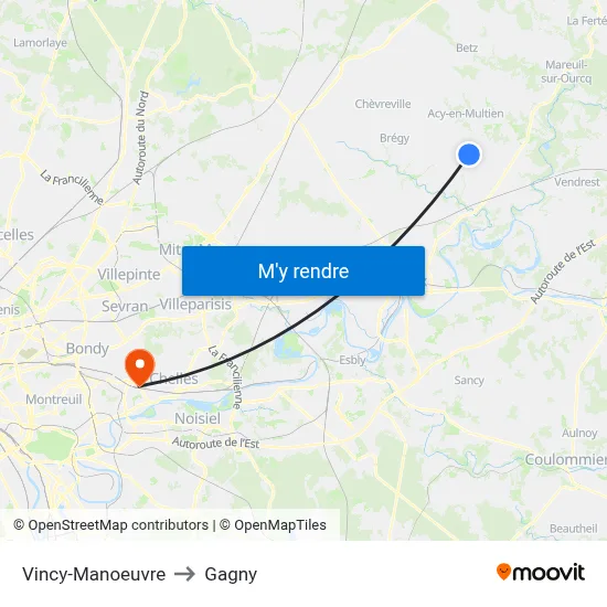 Vincy-Manoeuvre to Gagny map