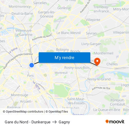 Gare du Nord - Dunkerque to Gagny map