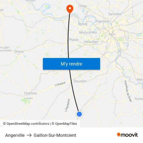 Angerville to Gaillon-Sur-Montcient map