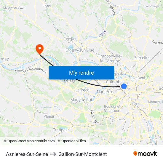 Asnieres-Sur-Seine to Gaillon-Sur-Montcient map