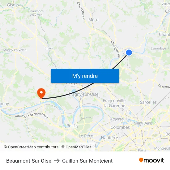Beaumont-Sur-Oise to Gaillon-Sur-Montcient map