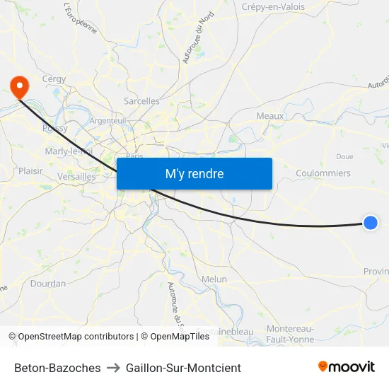 Beton-Bazoches to Gaillon-Sur-Montcient map