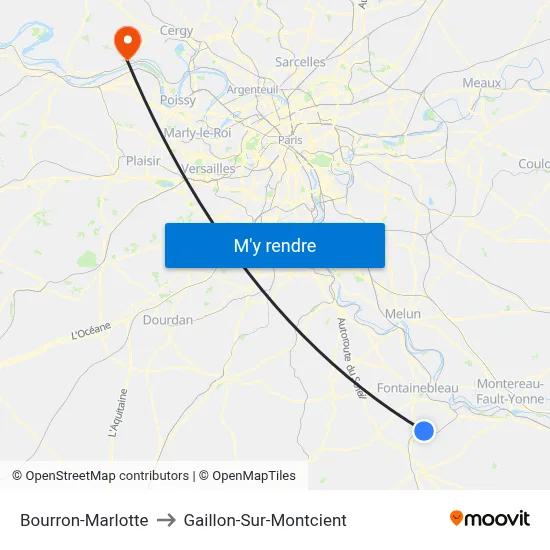 Bourron-Marlotte to Gaillon-Sur-Montcient map