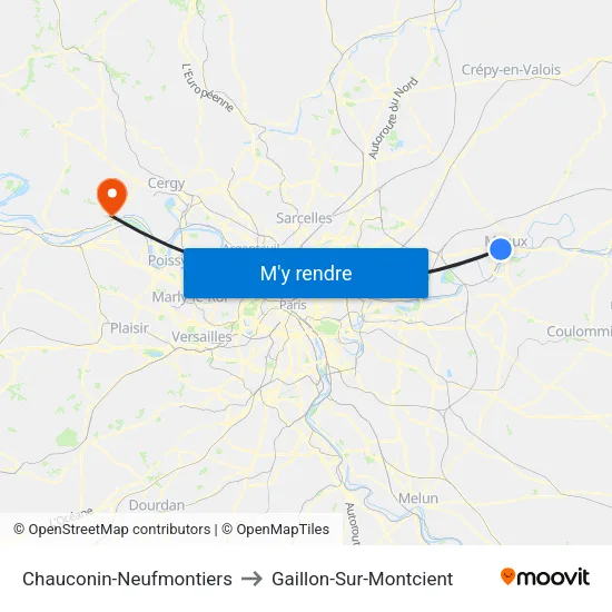 Chauconin-Neufmontiers to Gaillon-Sur-Montcient map