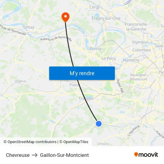 Chevreuse to Gaillon-Sur-Montcient map