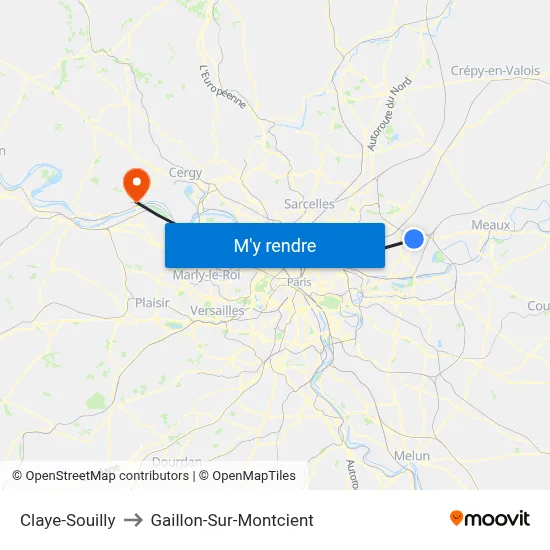 Claye-Souilly to Gaillon-Sur-Montcient map