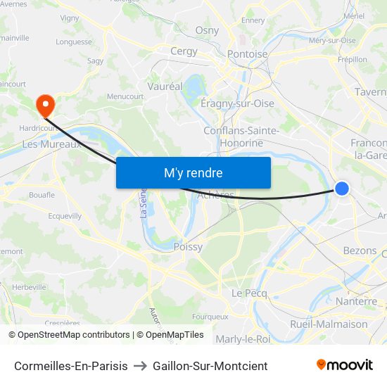 Cormeilles-En-Parisis to Gaillon-Sur-Montcient map