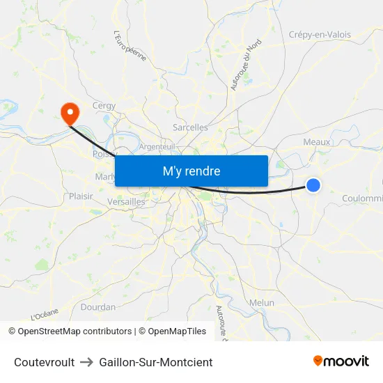 Coutevroult to Gaillon-Sur-Montcient map
