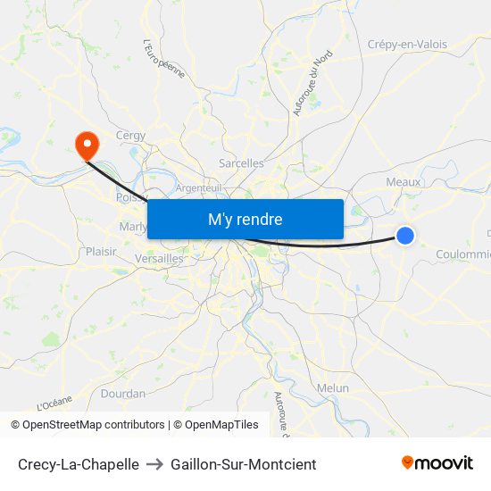 Crecy-La-Chapelle to Gaillon-Sur-Montcient map