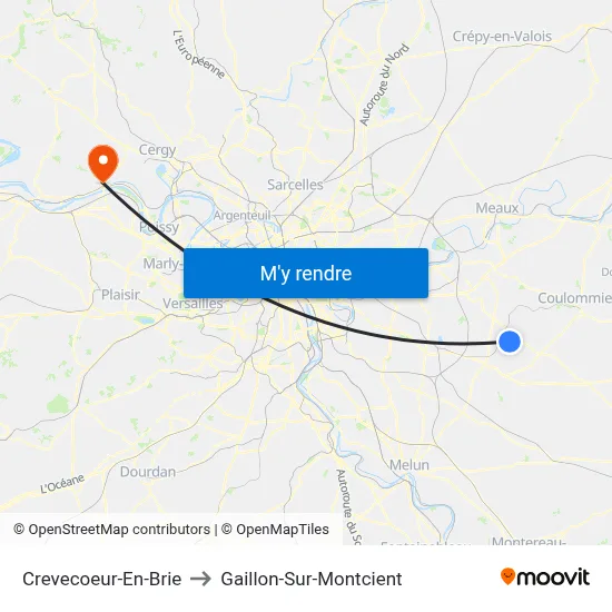 Crevecoeur-En-Brie to Gaillon-Sur-Montcient map