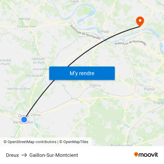 Dreux to Gaillon-Sur-Montcient map