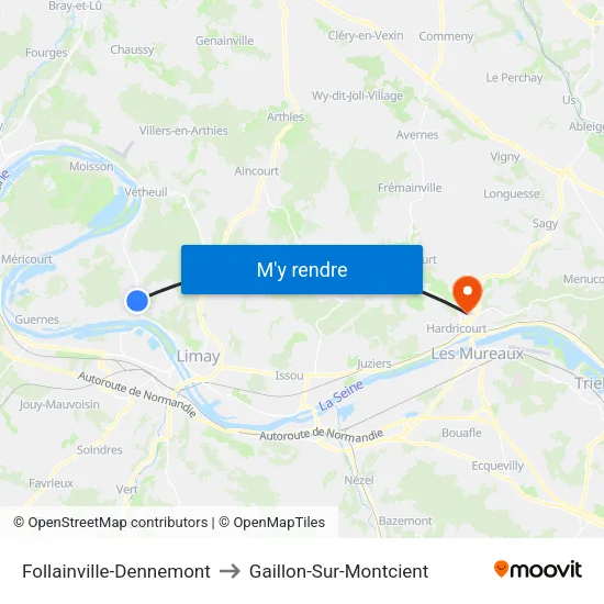 Follainville-Dennemont to Gaillon-Sur-Montcient map