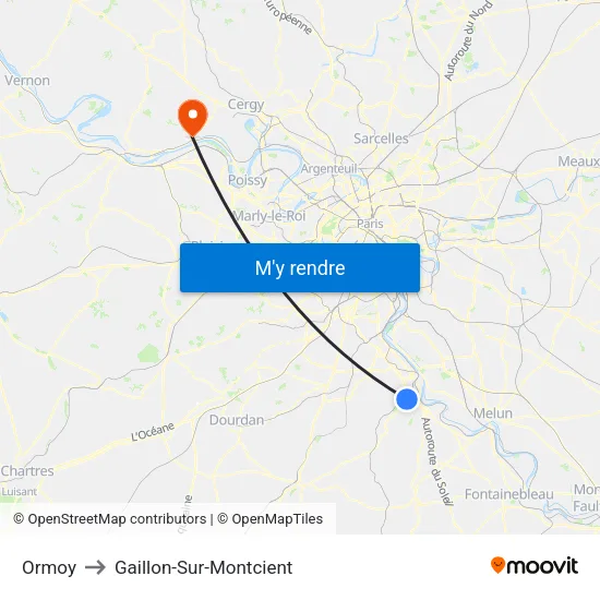 Ormoy to Gaillon-Sur-Montcient map