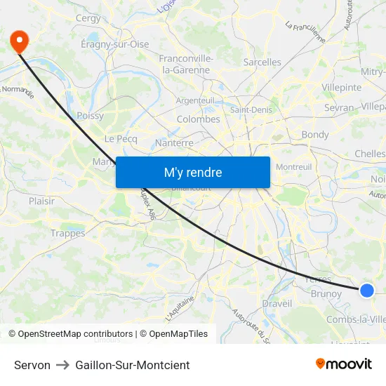 Servon to Gaillon-Sur-Montcient map
