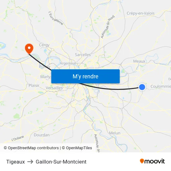 Tigeaux to Gaillon-Sur-Montcient map