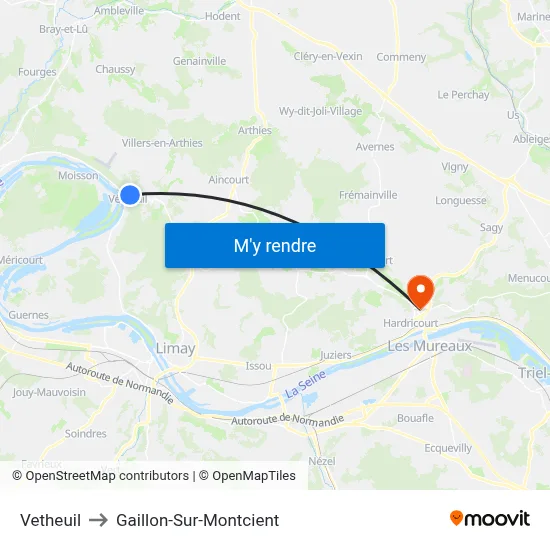 Vetheuil to Gaillon-Sur-Montcient map
