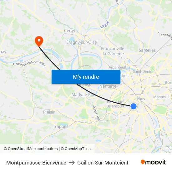 Montparnasse-Bienvenue to Gaillon-Sur-Montcient map