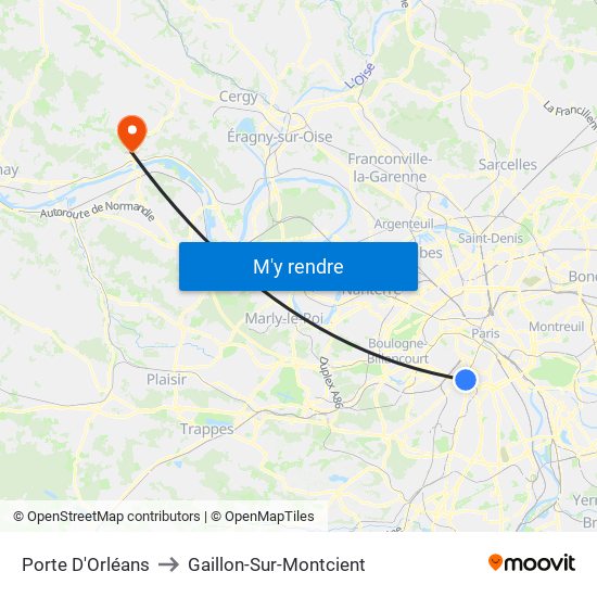 Porte D'Orléans to Gaillon-Sur-Montcient map