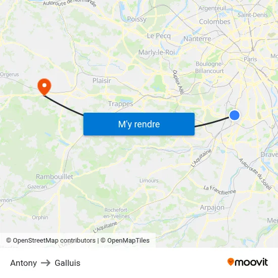 Antony to Galluis map