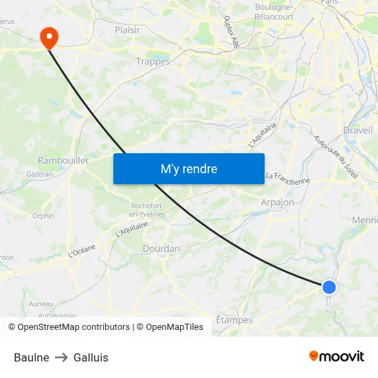 Baulne to Galluis map