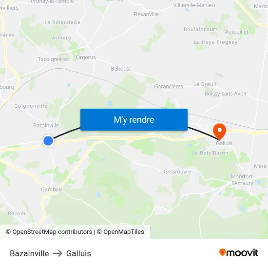 Bazainville to Galluis map
