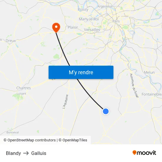 Blandy to Galluis map