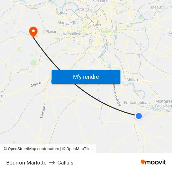 Bourron-Marlotte to Galluis map