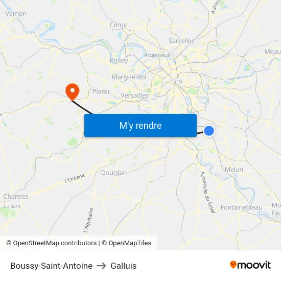 Boussy-Saint-Antoine to Galluis map